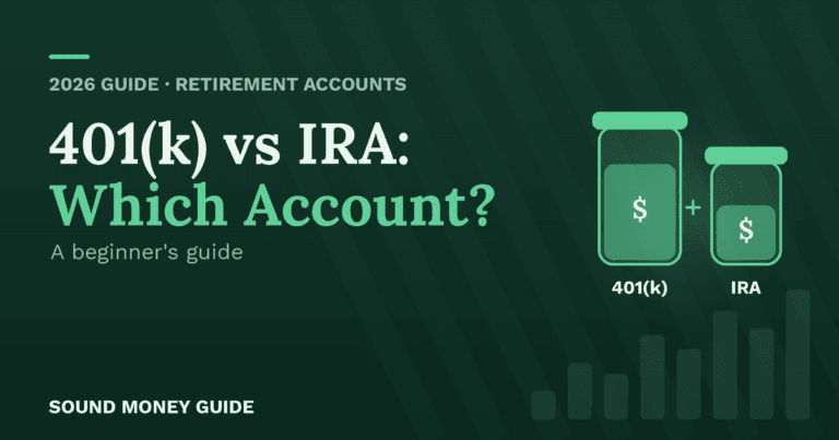 Two savings jars labeled 401(k) and IRA, illustrating the two main retirement account types